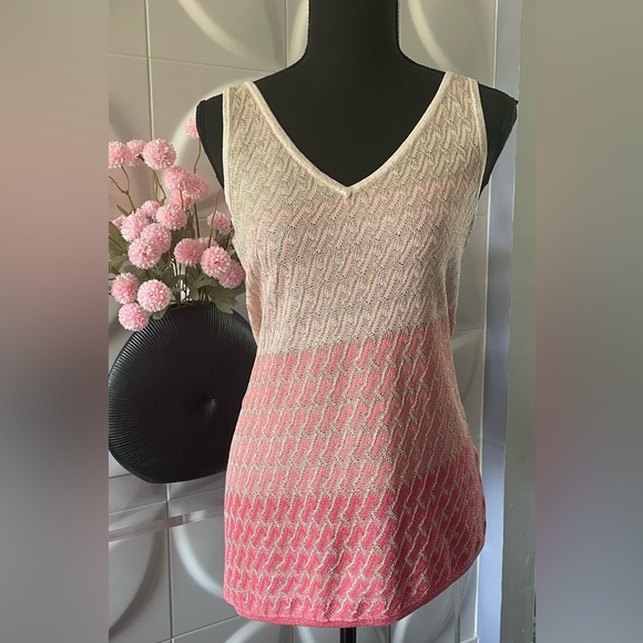 White House Black Market Geometric Coral Fade & Gold Metallic Tank Top Size XS - Picture 2 of 11